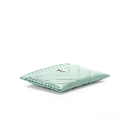 Chanel Lambskin Chevron Quilted Card Holder Green 4 of 7