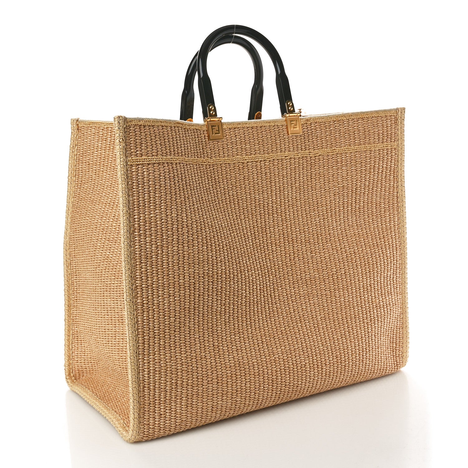 Fendi Straw Vitello King Plexiglass Woven Large Fendi Sunshine Shopper Tote Natural Black 3 of 10