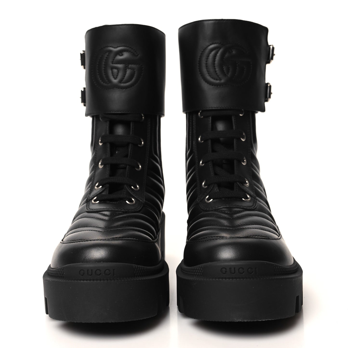 Nappa Frances GG Matelasse Platform Combat Boots 37 Black
