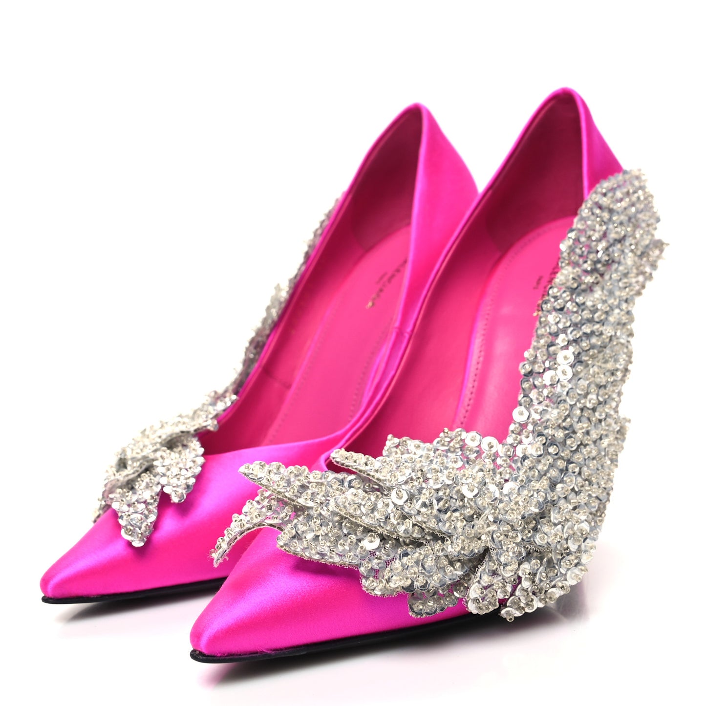 Satin Crystal Embellished Talon Slash Pumps 36 Rose Fuchsia