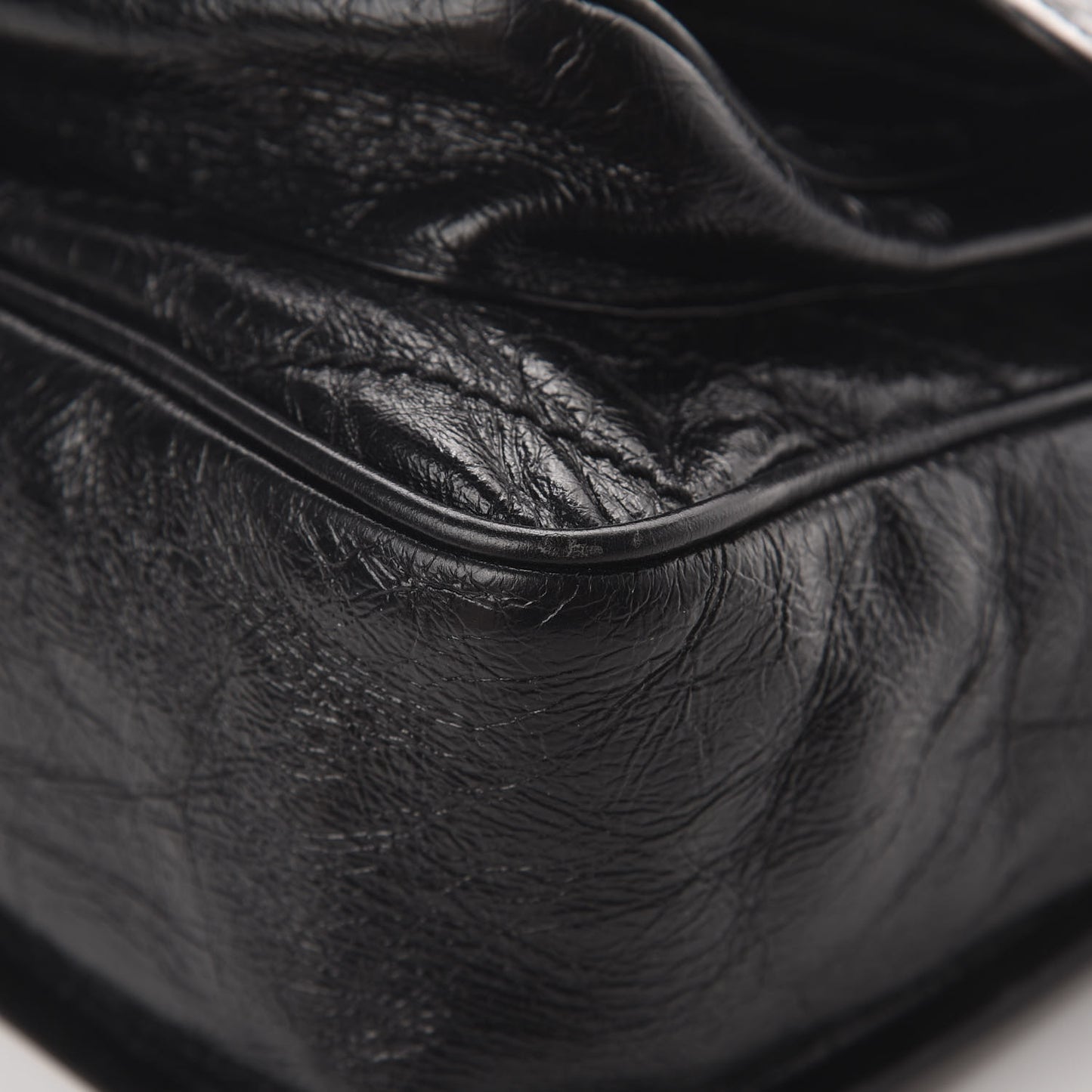 Crinkled Calfskin Matelasse Monogram Medium Niki Chain Satchel Black