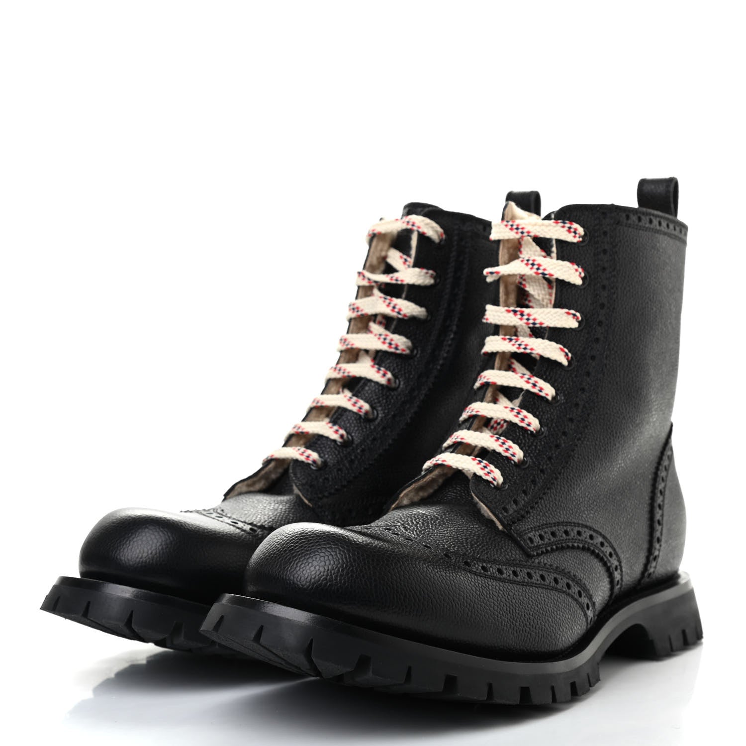 Gucci Grained Calfskin Mens Brogue Wingtip Lug Sole Boots 12 Black 3 of 8