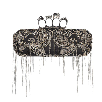 Alexander McQueen Silk Chain Skull Knuckle Box Clutch Black 1 of 7