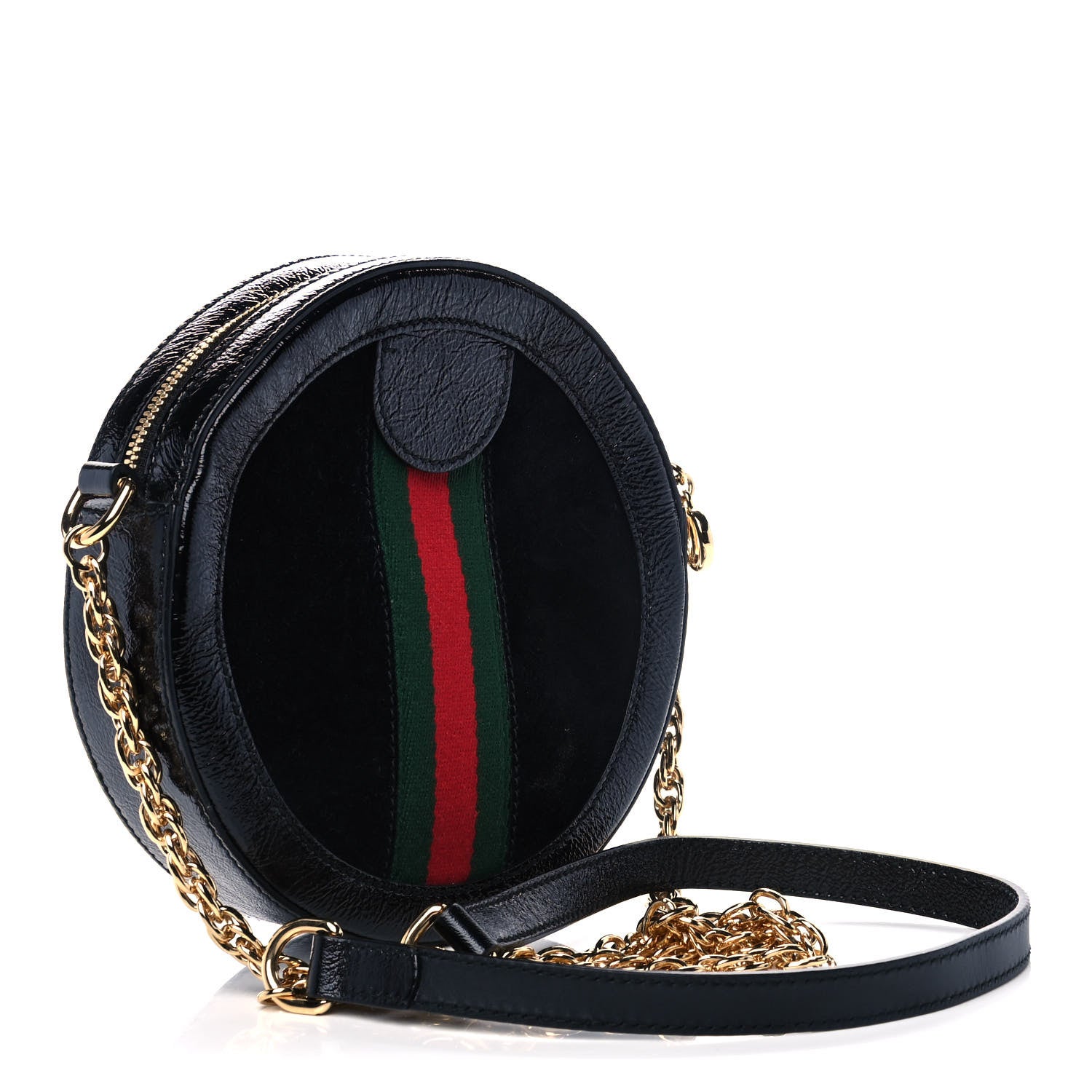 Gucci Suede Patent Web Mini Ophidia Round Shoulder Bag Black 3 of 11