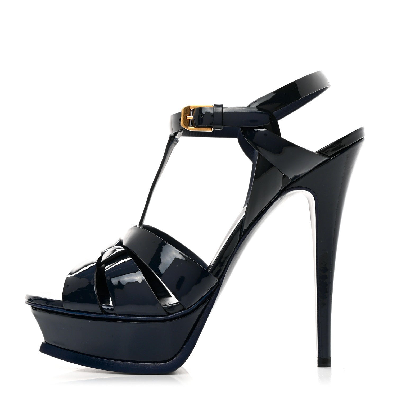 Saint Laurent Patent Tribute 105 Platform Sandals 39.5 Deep Marine 1 of 10