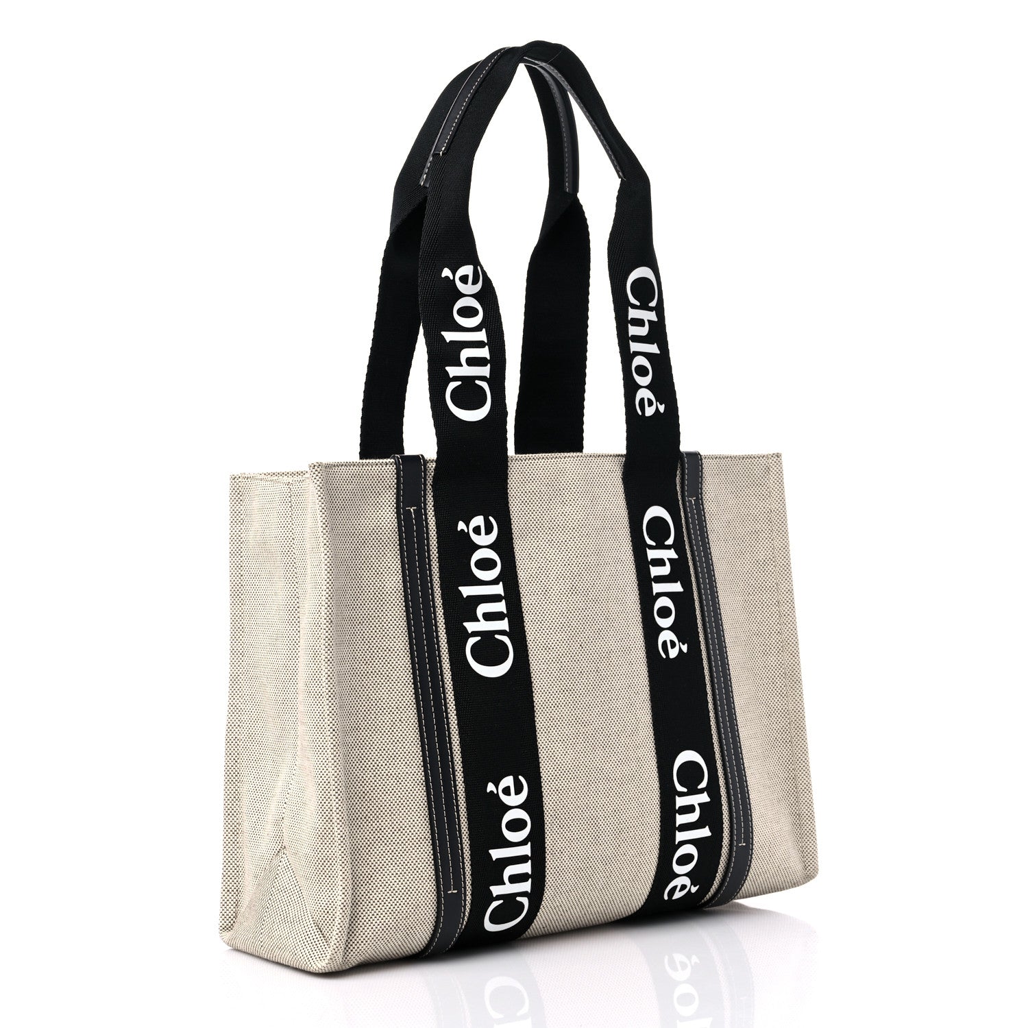 Chloe Cotton Calfskin Medium Woody Ribbon Tote Black Blue 3 of 11