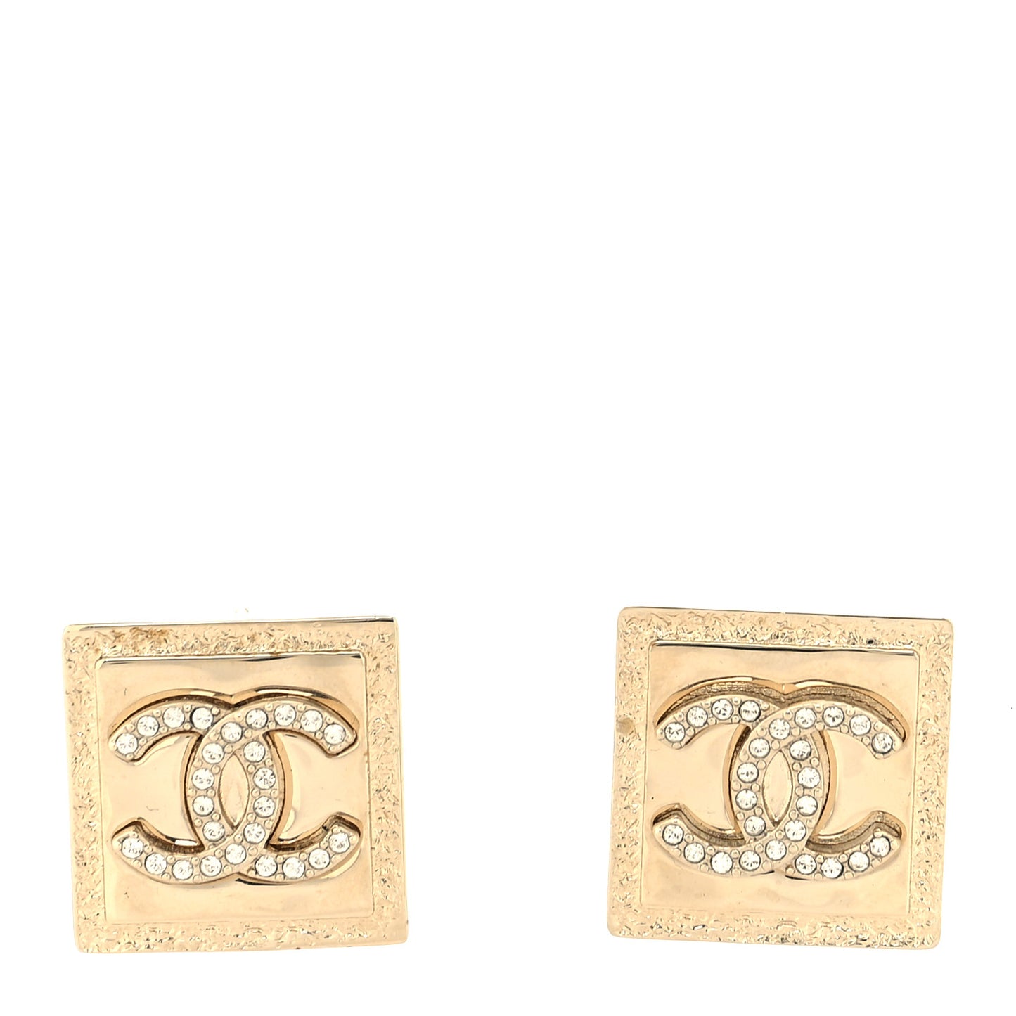 Metal Crystal Square CC Earrings Gold