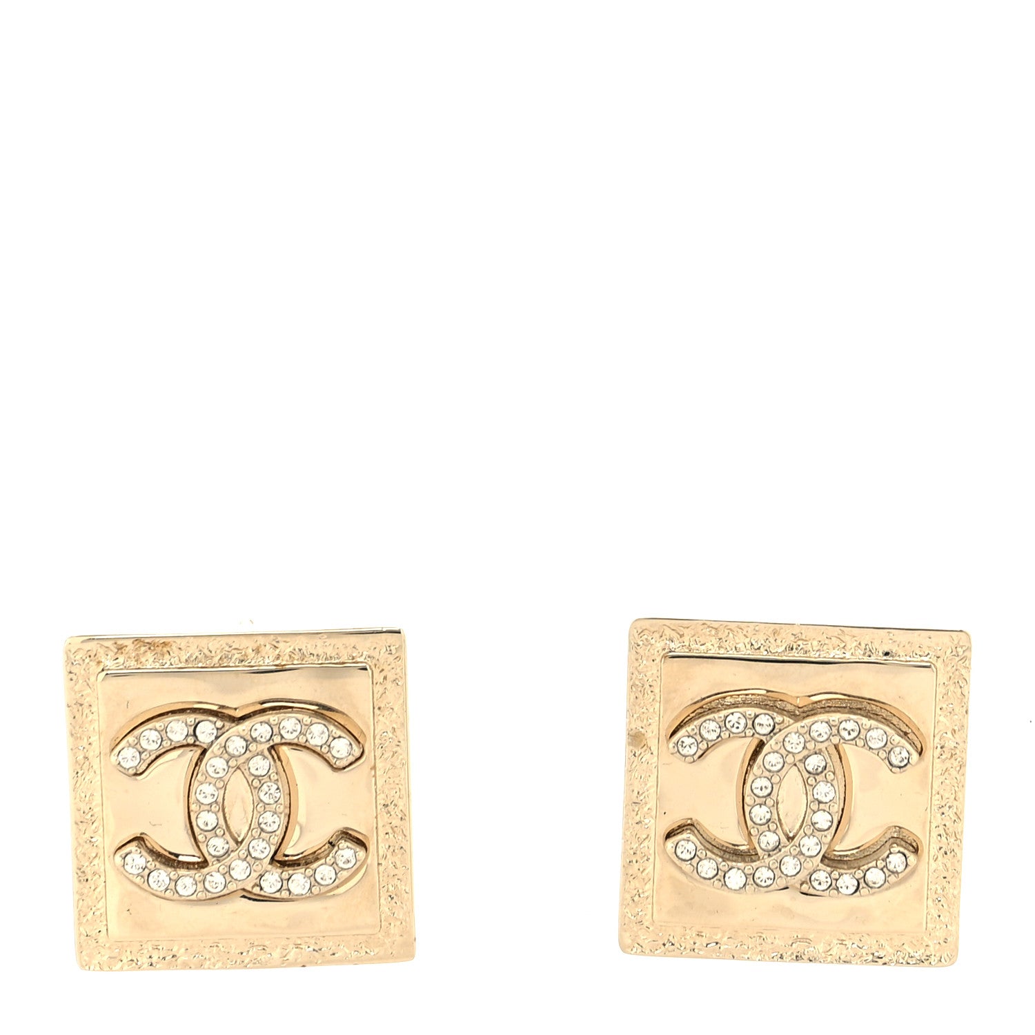 Chanel Metal Crystal Square CC Earrings Gold 1 of 4