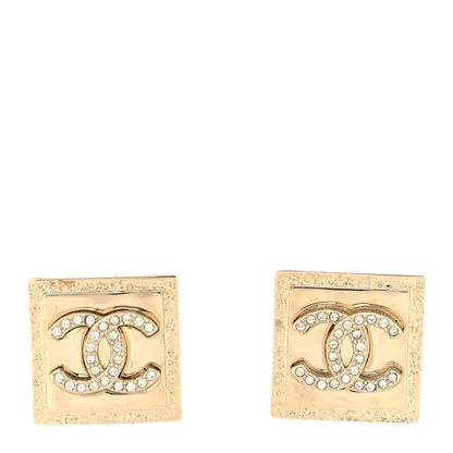 Chanel Metal Crystal Square CC Earrings Gold 1 of 4