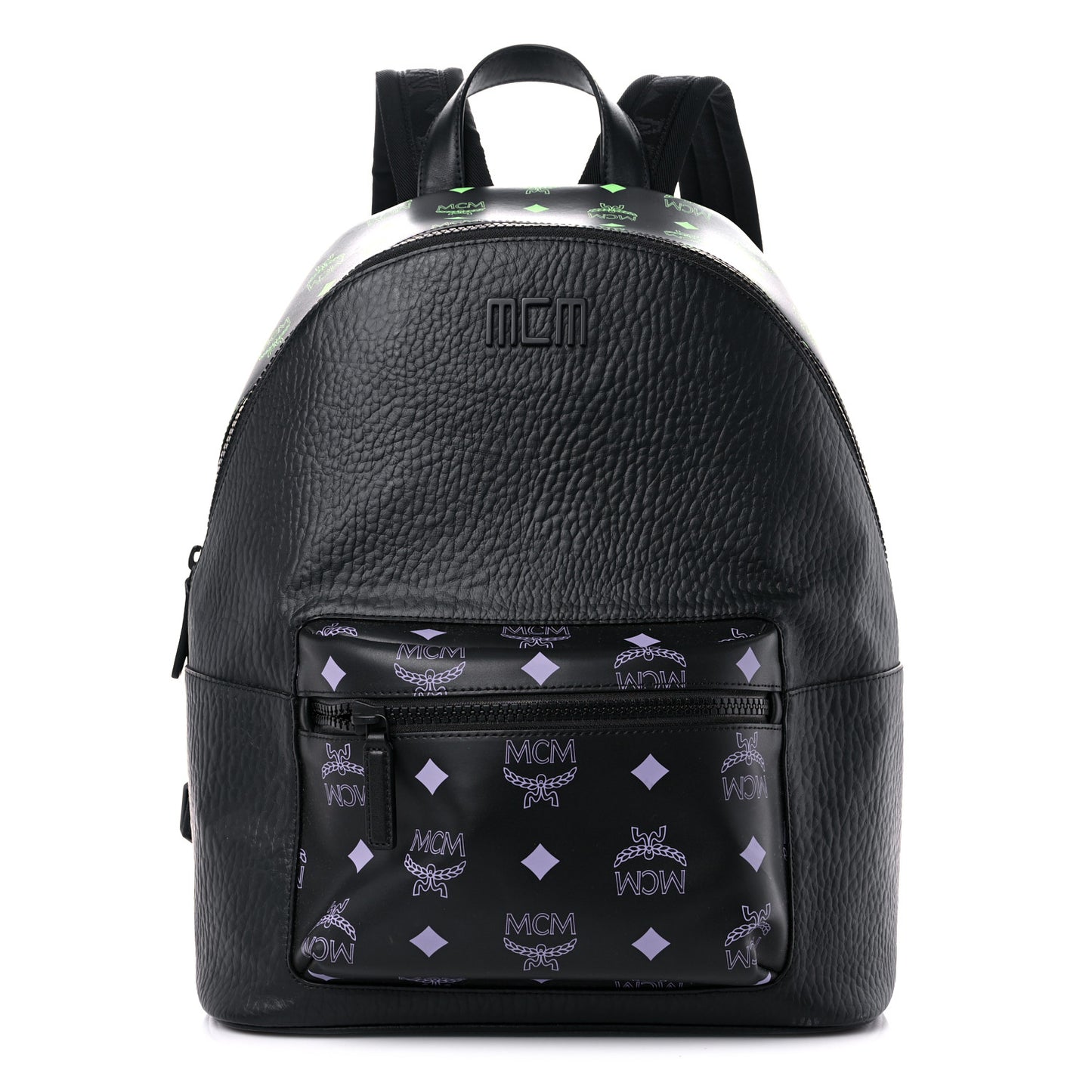 Grained Calfskin Visetos Color Splash Medium Backpack Black Dahlia Purple Summer Green