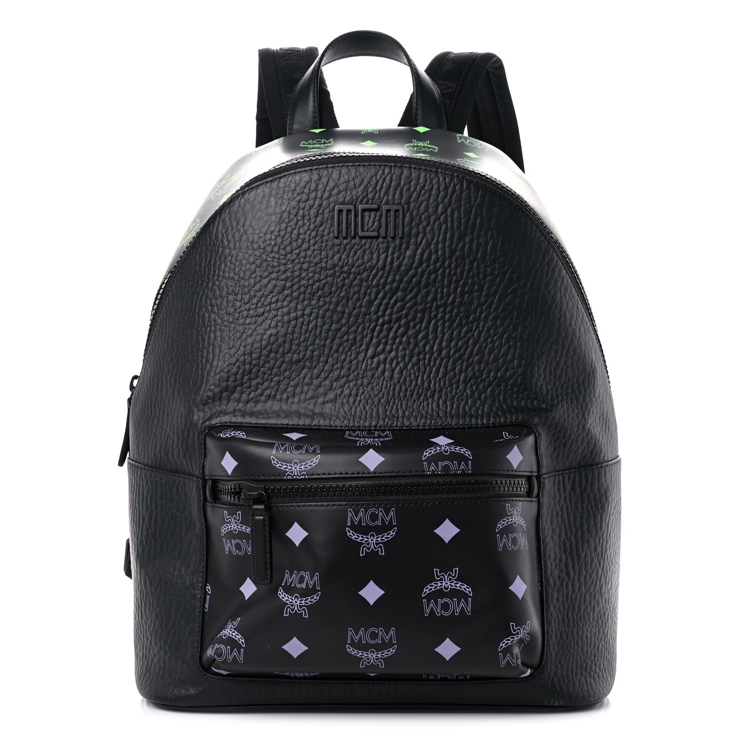 MCM Grained Calfskin Visetos Color Splash Medium Backpack Black Dahlia Purple Summer Green 1 of 11