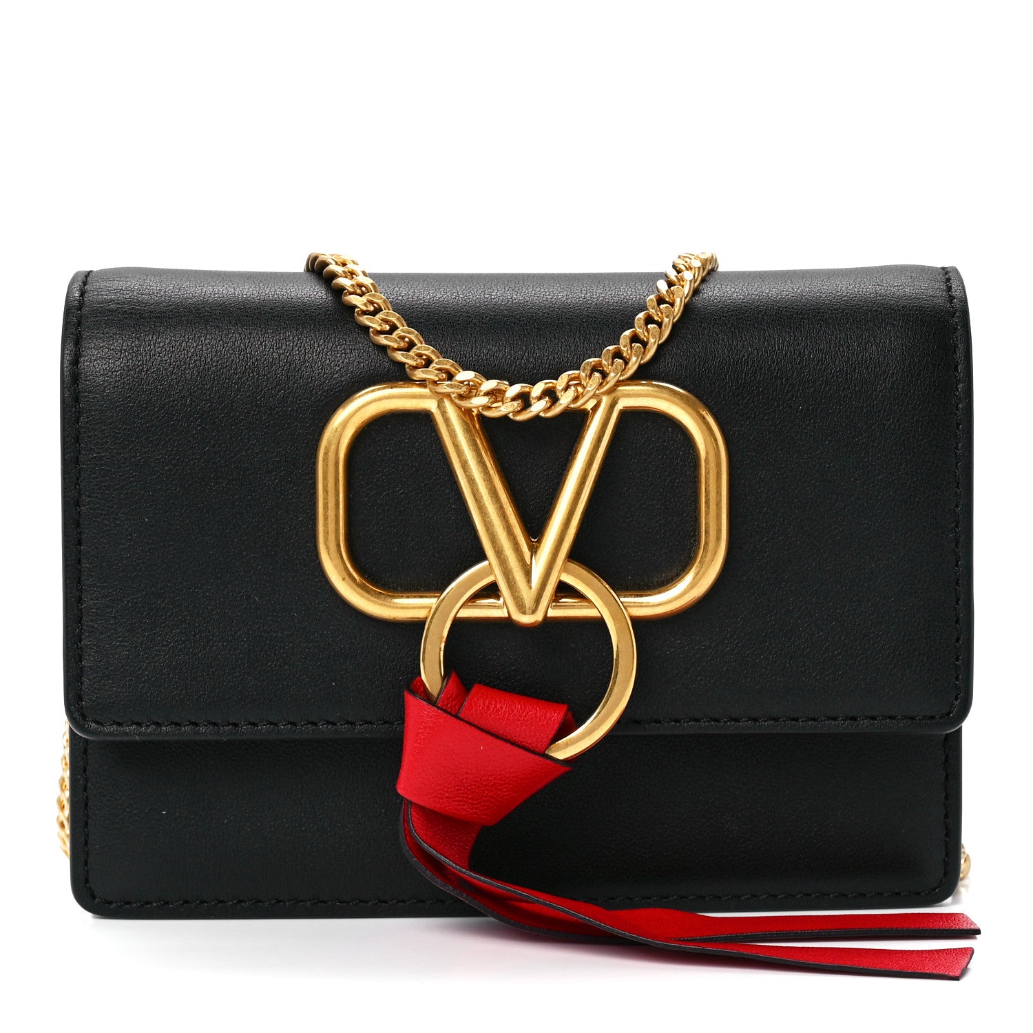 Valentino Garavani Smooth Calfskin Mini VRing Crossbody Bag Black 1 of 10