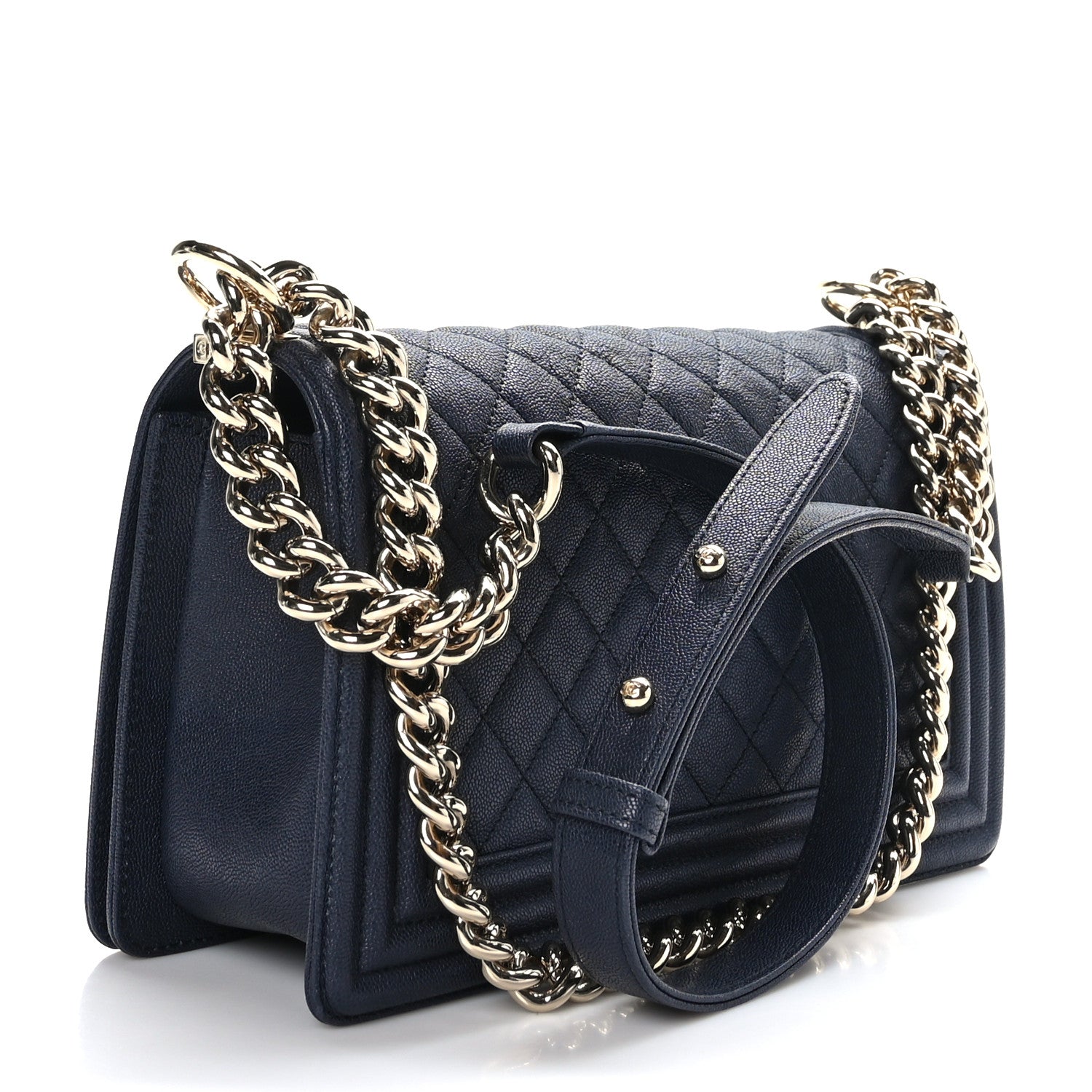 Chanel Caviar Quilted Medium Boy Flap Dark Navy Blue 3 of 10
