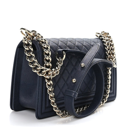 Chanel Caviar Quilted Medium Boy Flap Dark Navy Blue 3 of 10