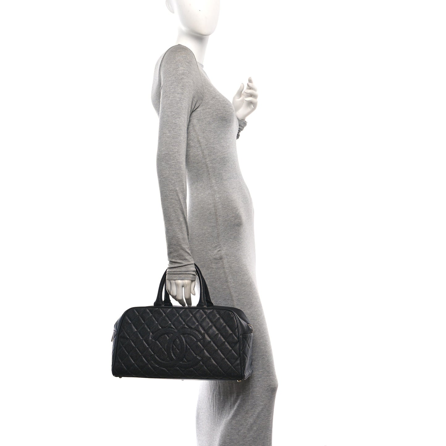Caviar Quilted Large Bowler Black