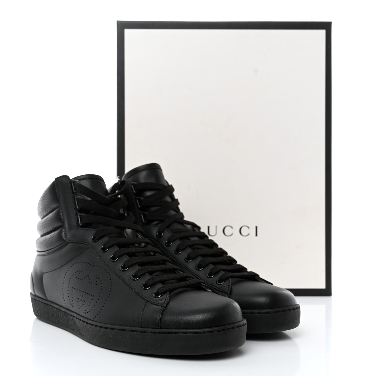 Calfskin Interlocking G Perforated Mens Ace High Top Sneakers 9.5 Black