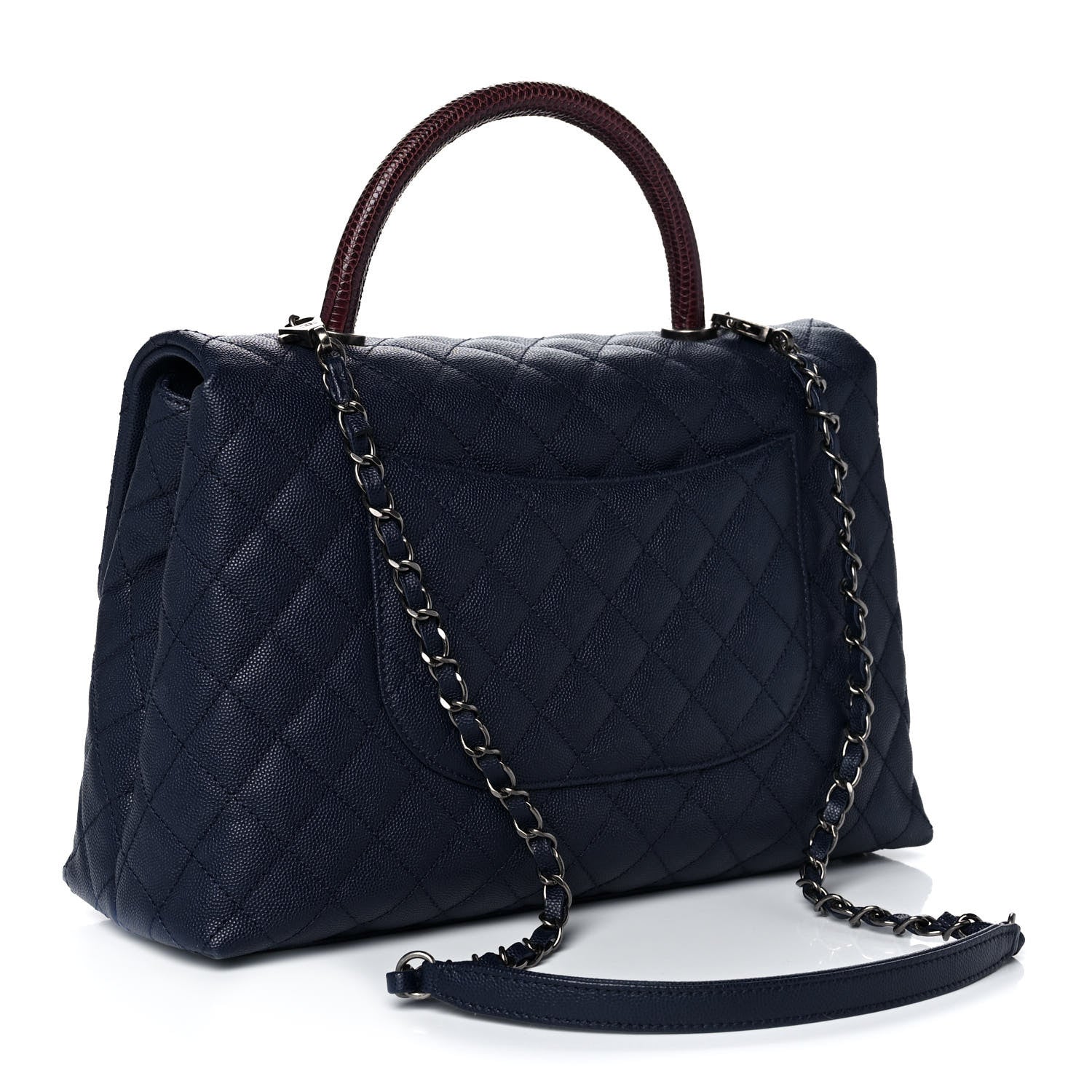 Chanel Caviar Lizard Quilted Medium Coco Handle Flap Navy 3 of 13