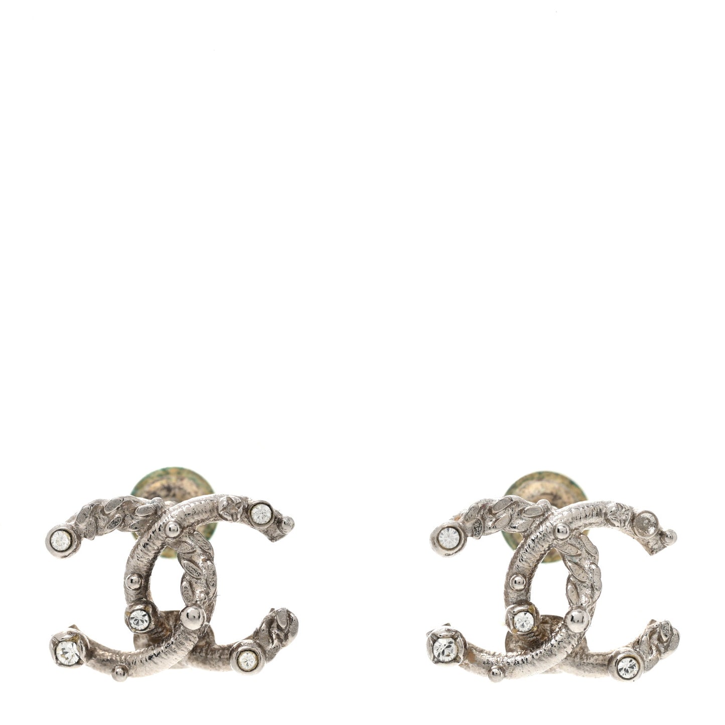 Metal Crystal CC Earrings Silver