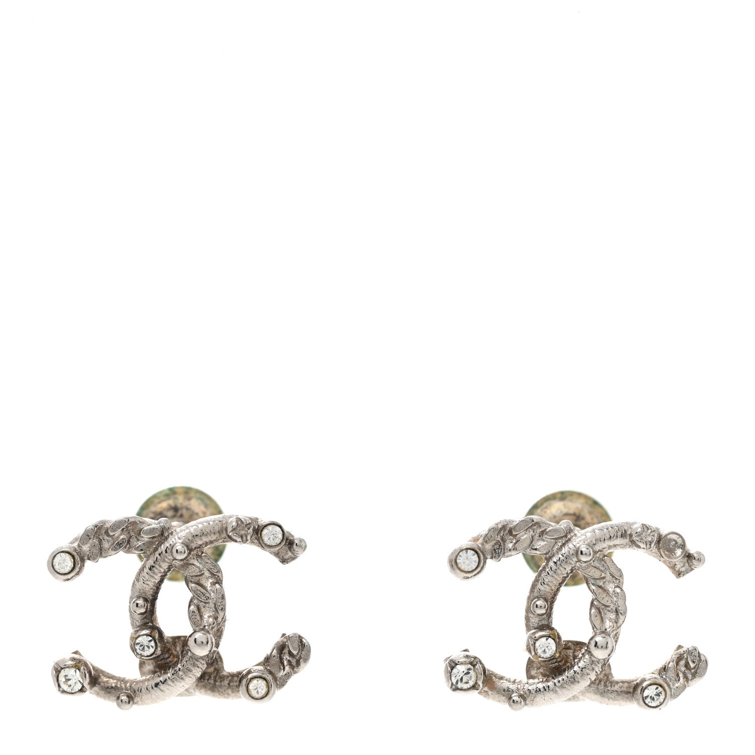Chanel Metal Crystal CC Earrings Silver 1 of 6