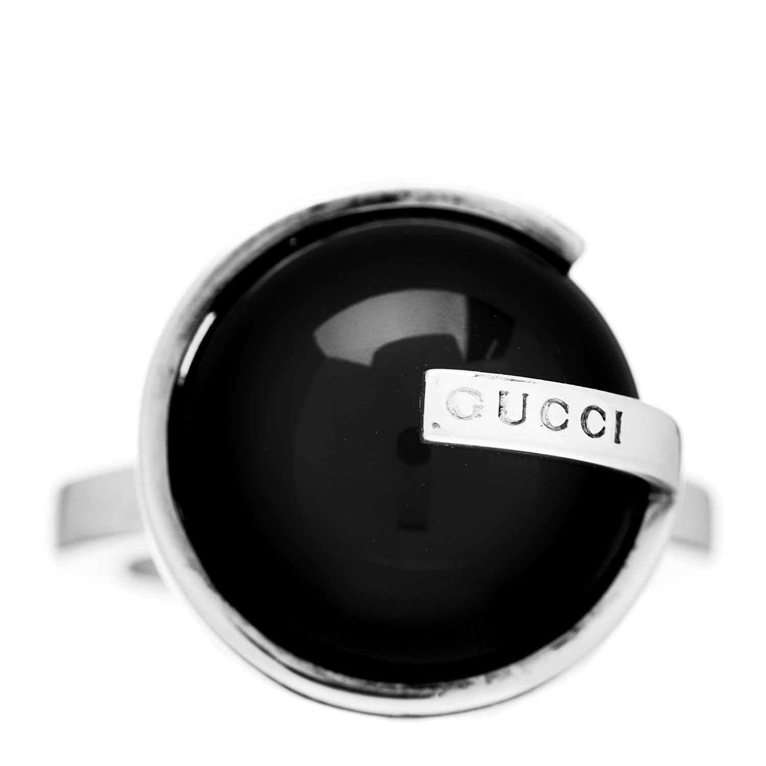 Gucci Sterling Silver Black Onyx G Boule Ring 50 5.25 1 of 5