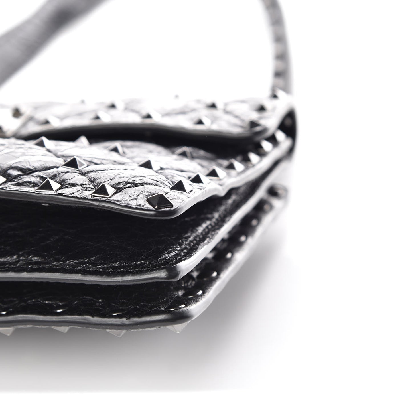Craquele Nappa Rockstud Spike Crossbody Bag Black