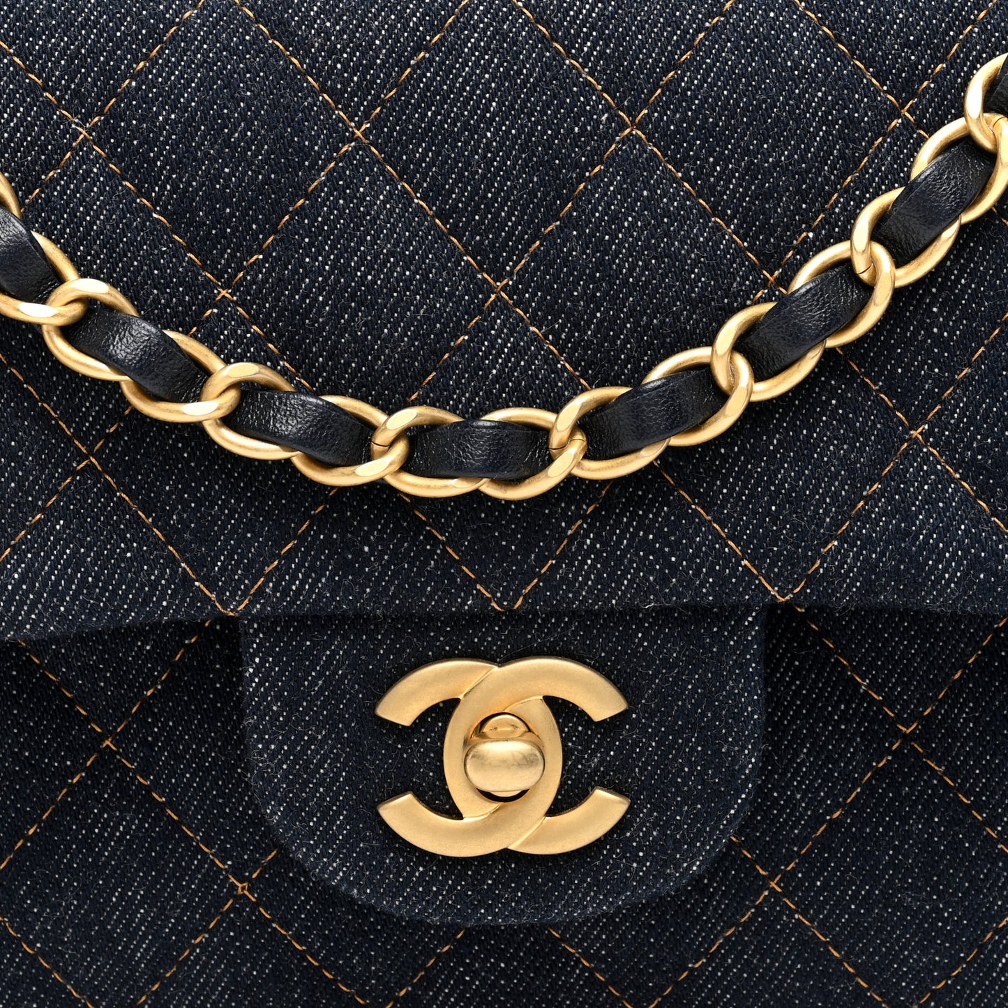 Denim Quilted Medium Double Flap Dark Blue