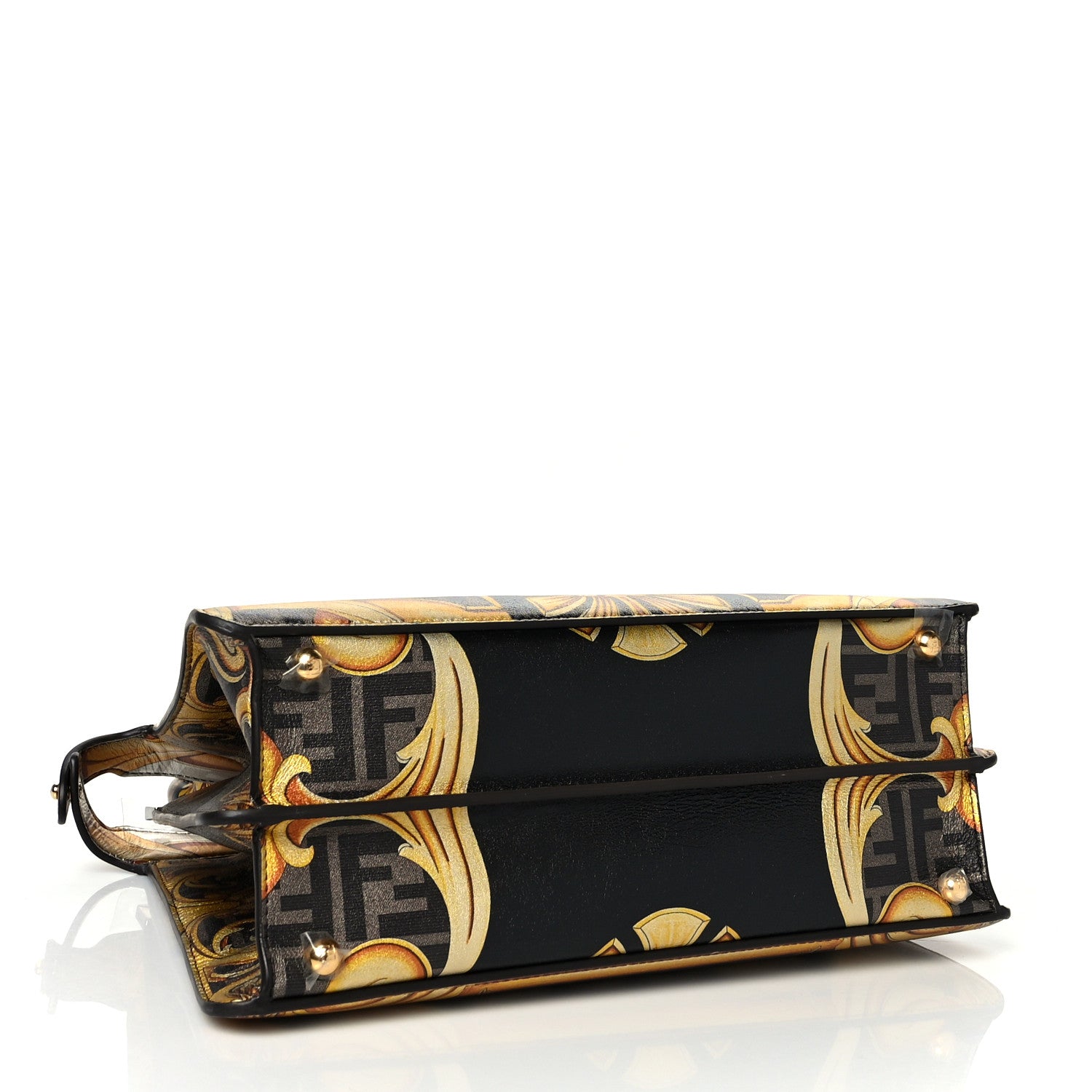 Fendi X VERSACE Vitello Seta Nappa Fendace FF Baroque Medium Peekaboo I SEE U Satchel Tobacco Black Gold 3 of 9
