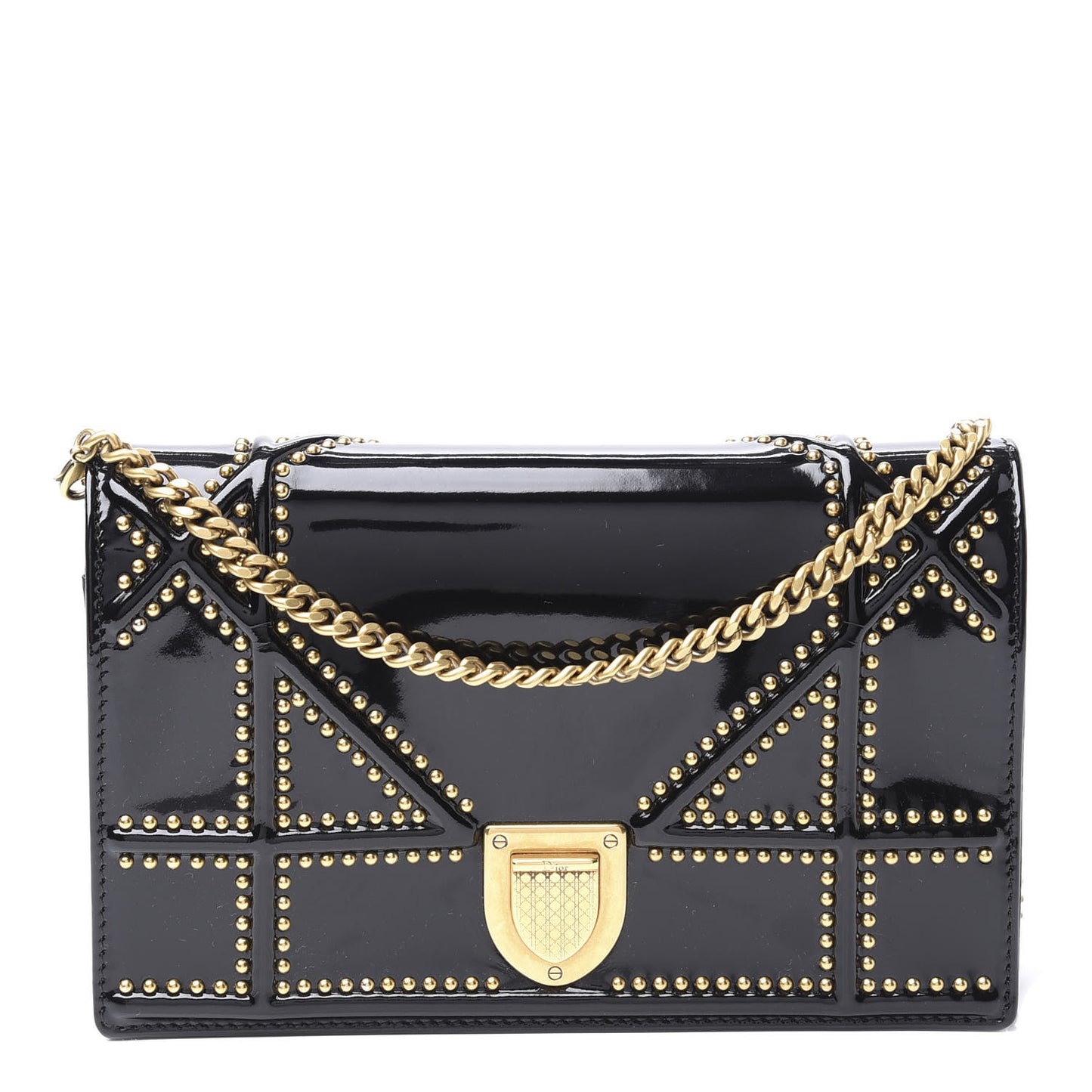 Patent Studded Diorama Wallet on Chain Pouch Black