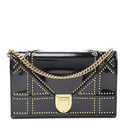Christian Dior Patent Studded Diorama Wallet on Chain Pouch Black 1 of 10