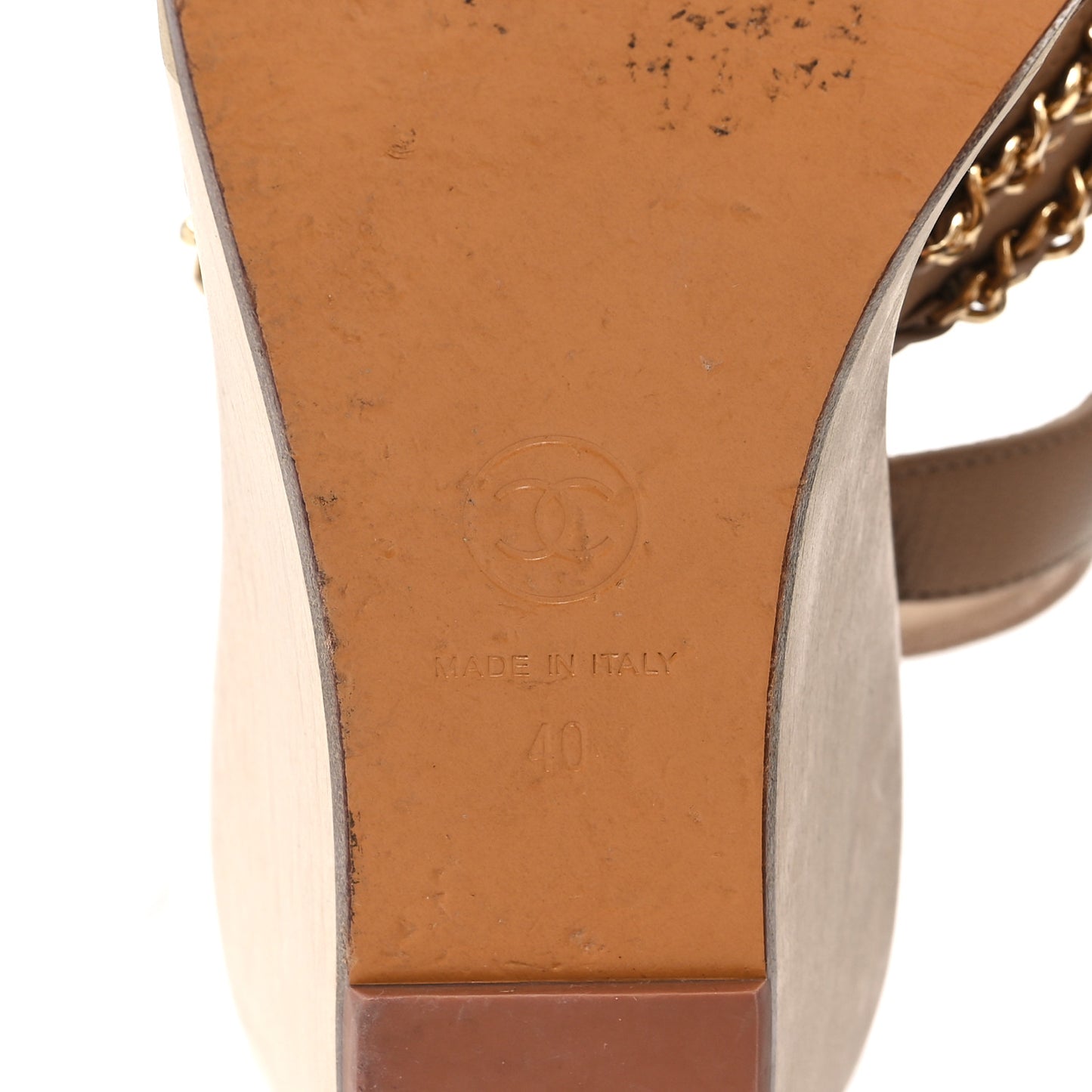 Lambskin Quilted Chain Wedge Sandals 40 Beige
