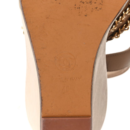 Chanel Lambskin Quilted Chain Wedge Sandals 40 Beige 7 of 9