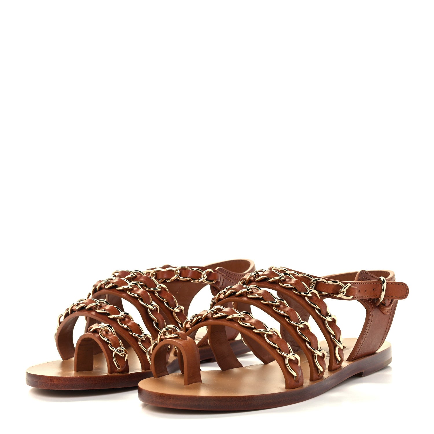 Chanel Calfskin Chain CC Flat Sandals 36 Beige 2 of 10