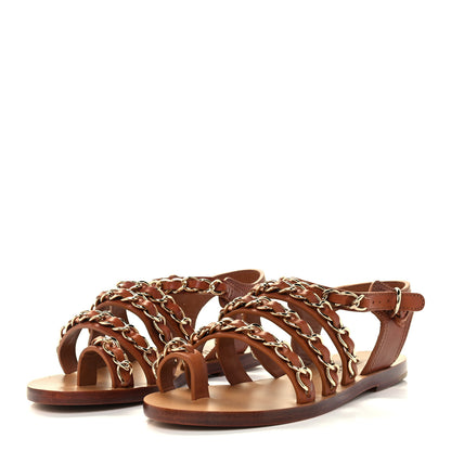 Chanel Calfskin Chain CC Flat Sandals 36 Beige 2 of 10