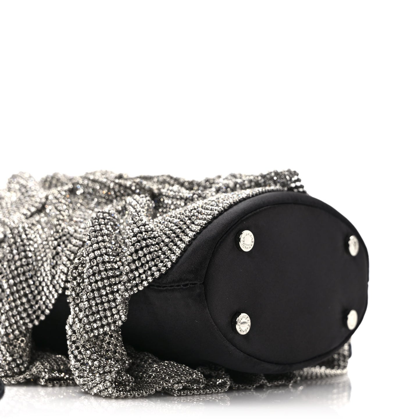 Satin Mesh Crystal Rhinestone Drawstring Pouch White Black