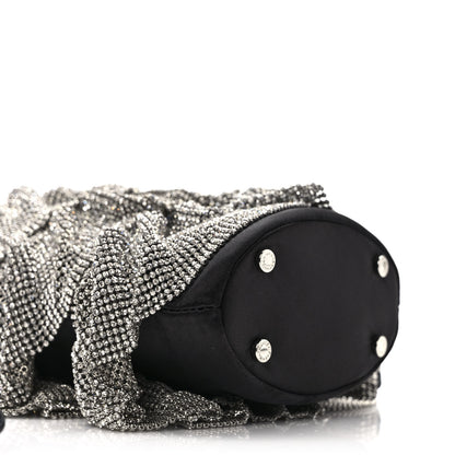 Alexander Wang Satin Mesh Crystal Rhinestone Drawstring Pouch White Black 7 of 9