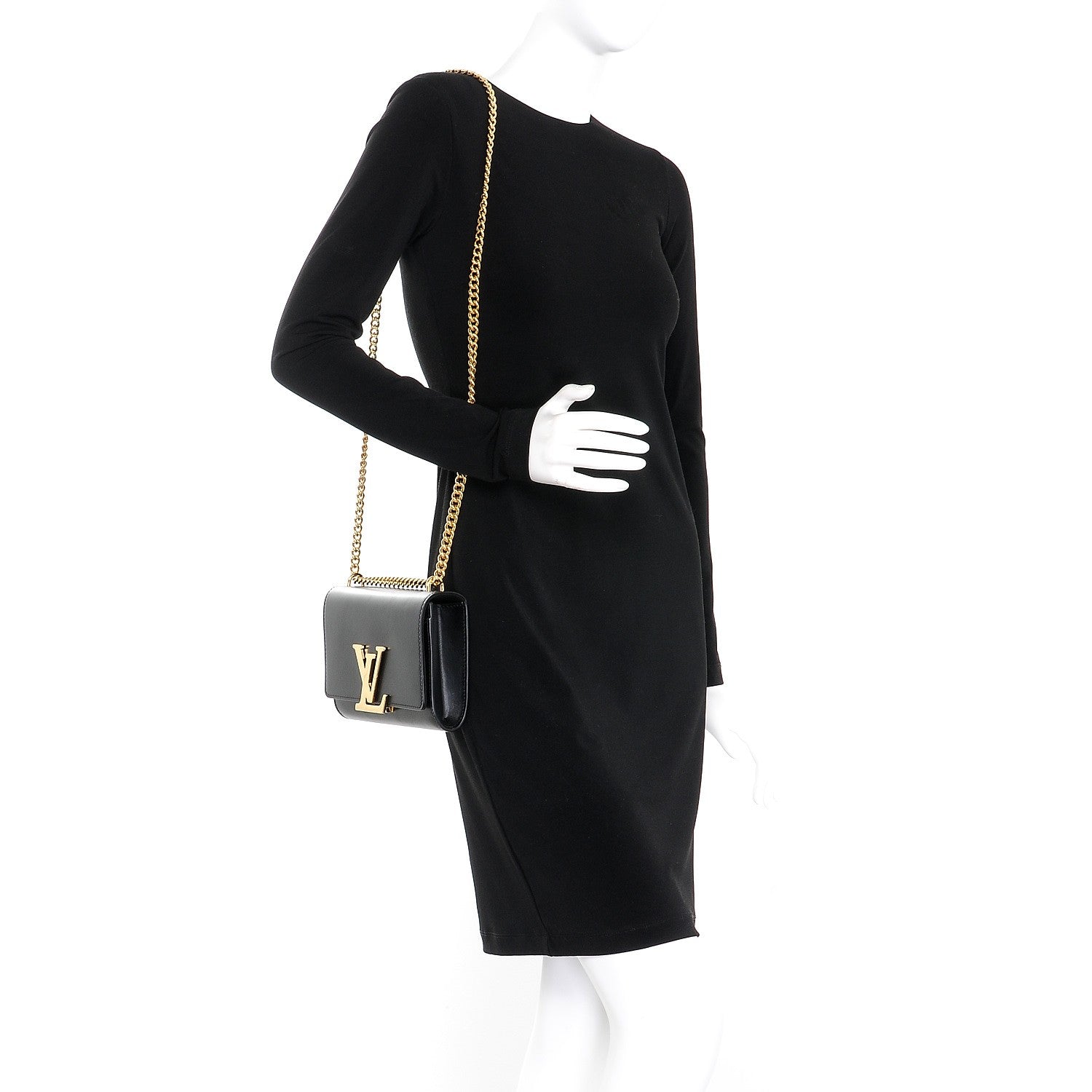 Louis Vuitton Calfskin Chain Louise MM Black 2 of 8