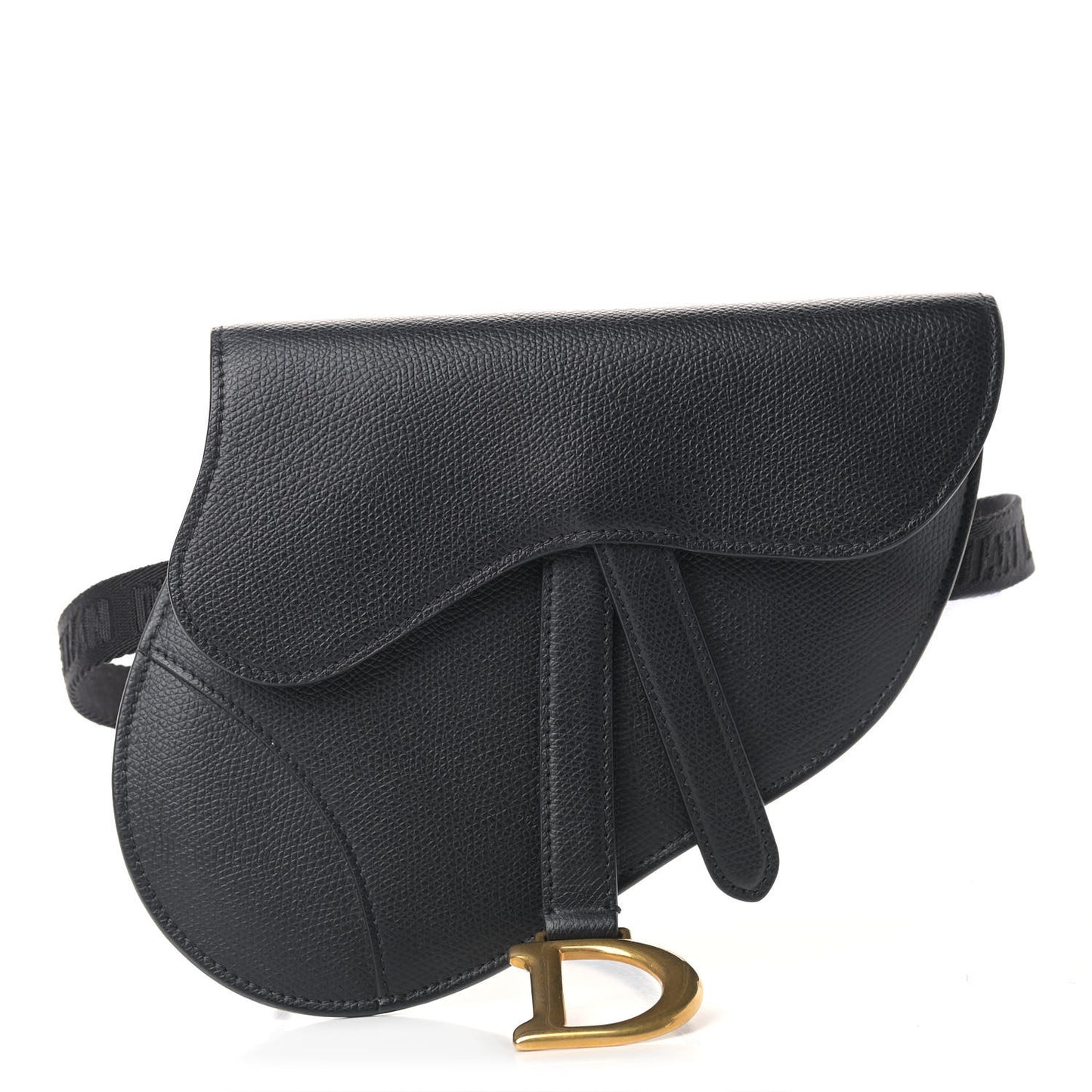 Grained Calfskin Saddle Belt Bag Black