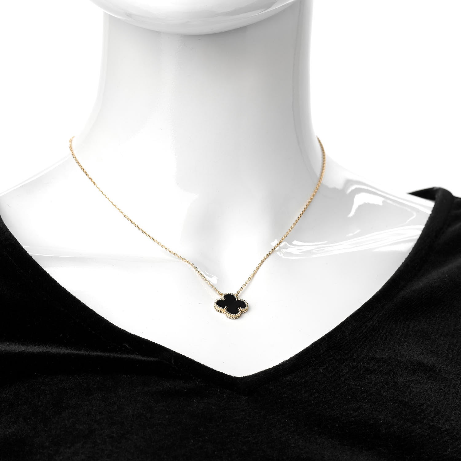 Van Cleef & Arpels 18K Yellow Gold Black Onyx Vintage Alhambra Pendant Necklace 2 of 6