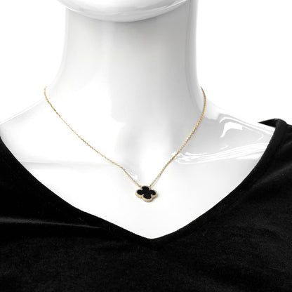 Van Cleef & Arpels 18K Yellow Gold Black Onyx Vintage Alhambra Pendant Necklace 2 of 6