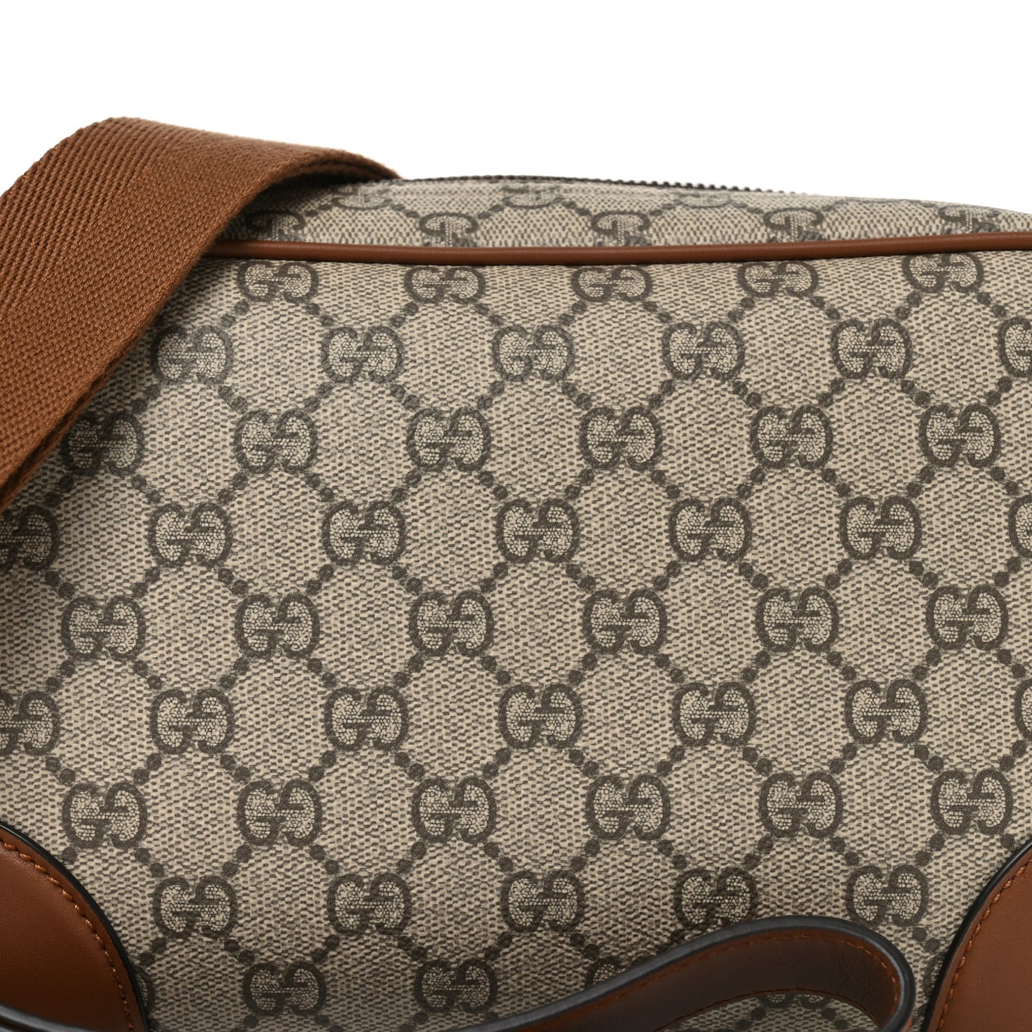 GG Supreme Monogram Textured Calfskin Emblem Small Crossbody Beige Dark Brown