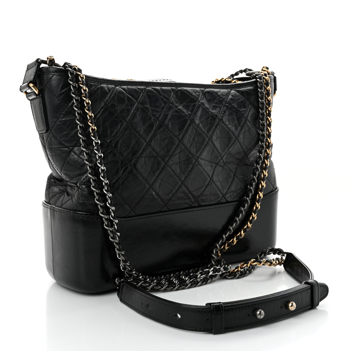 Aged Calfskin Quilted Medium Gabrielle Hobo Black