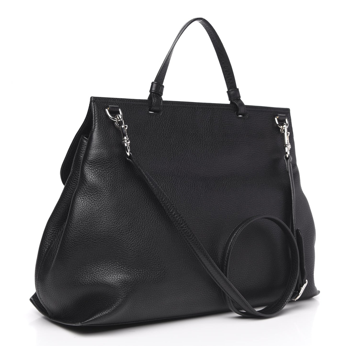 Pebbled Calfskin Large Bamboo Daily Top Handle Bag Black