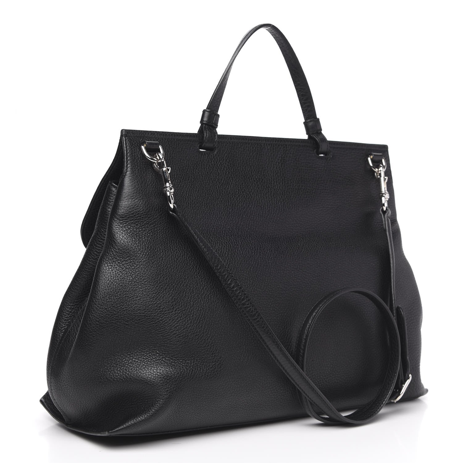 Gucci Pebbled Calfskin Large Bamboo Daily Top Handle Bag Black 3 of 10