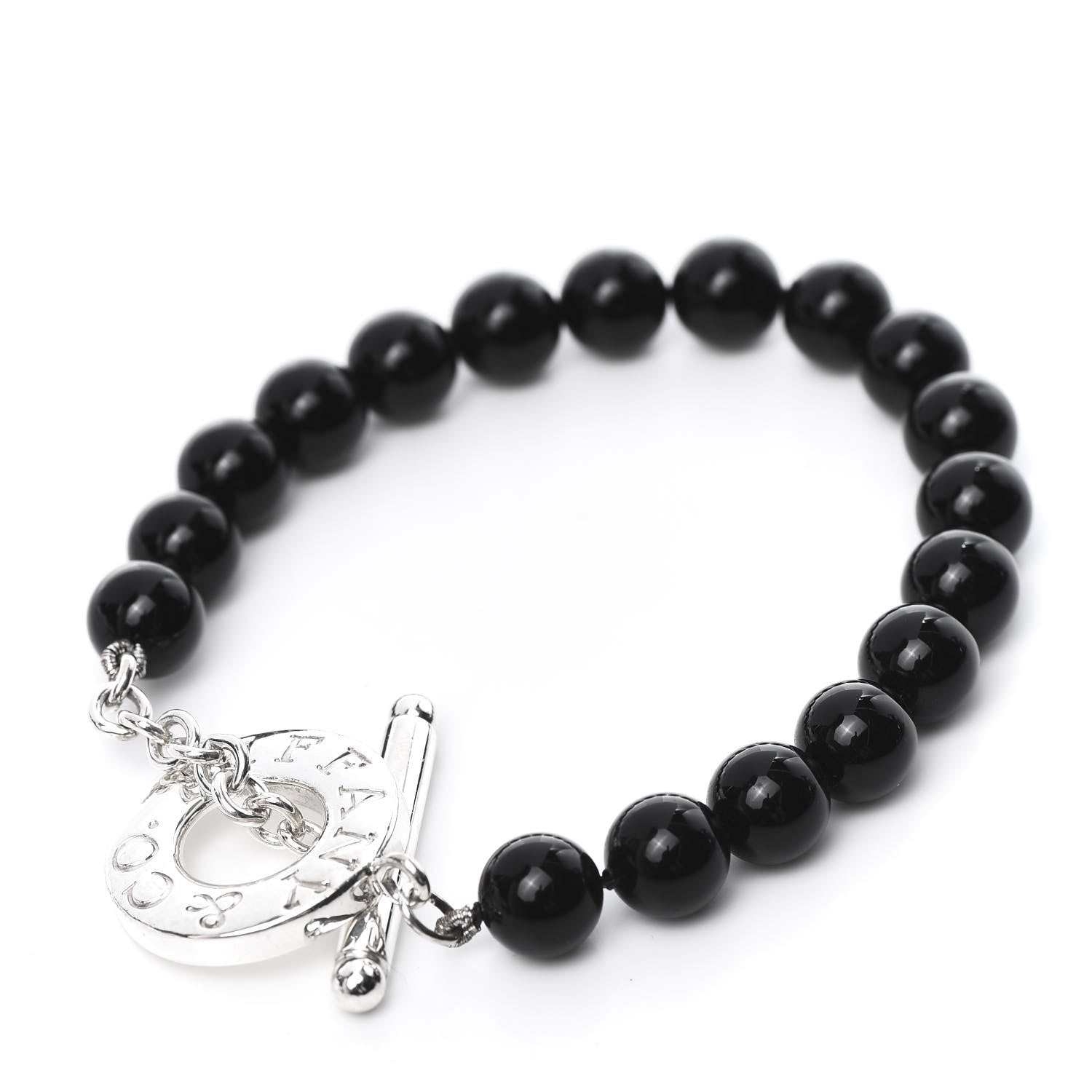 Tiffany Sterling Silver Black Onyx Bead Toggle Bracelet 1 of 6