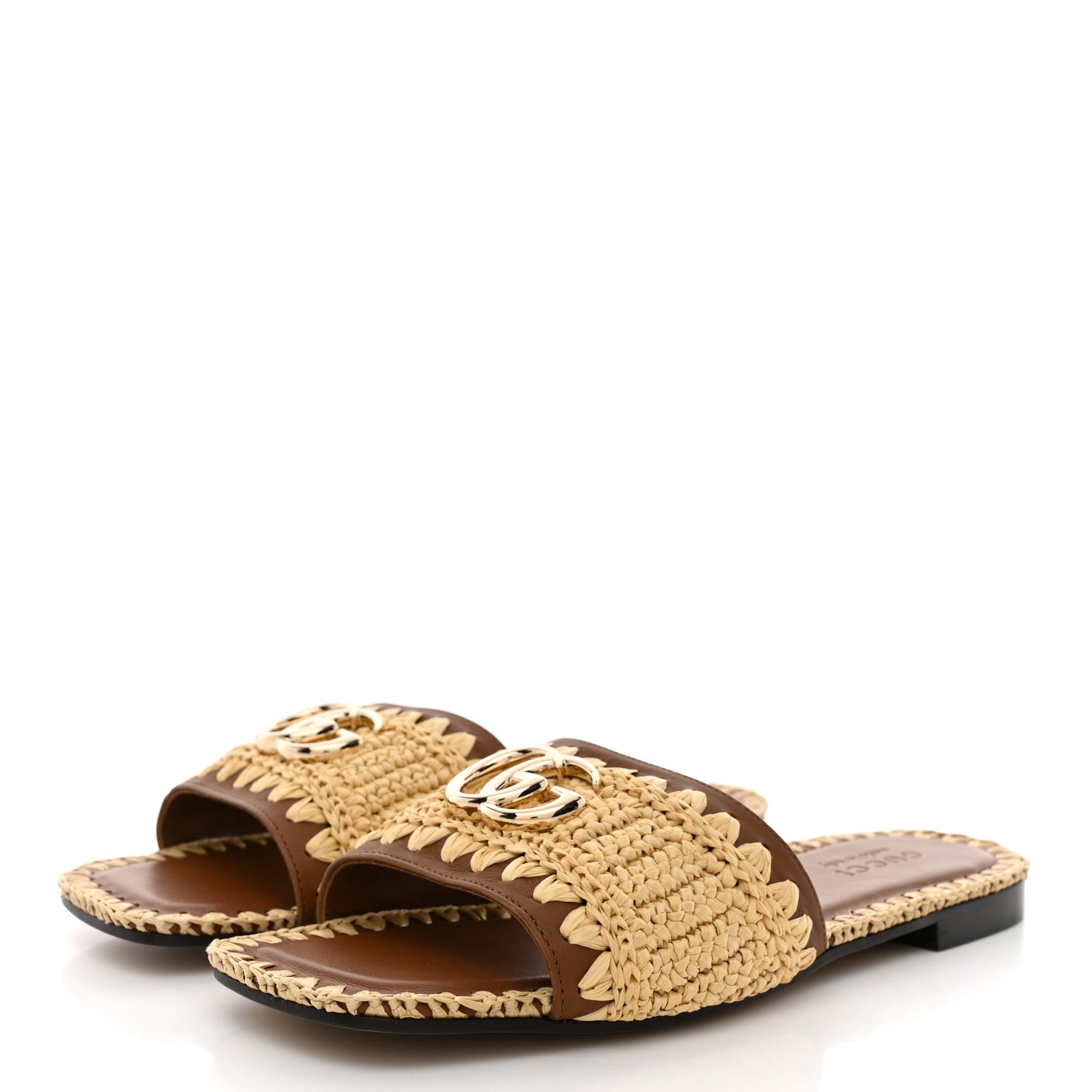 Gucci Raffia Interlocking G Flat Slide Sandals 36.5 Bright Natural Sundial 4 of 10