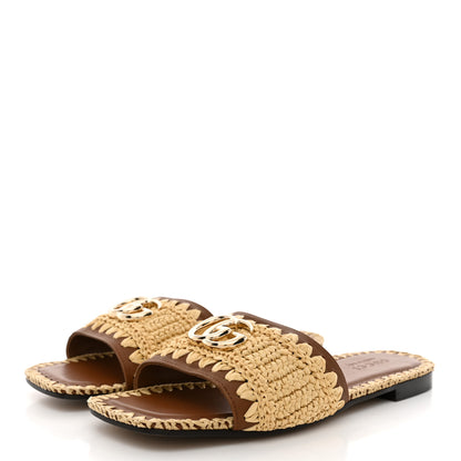 Gucci Raffia Interlocking G Flat Slide Sandals 36.5 Bright Natural Sundial 4 of 10