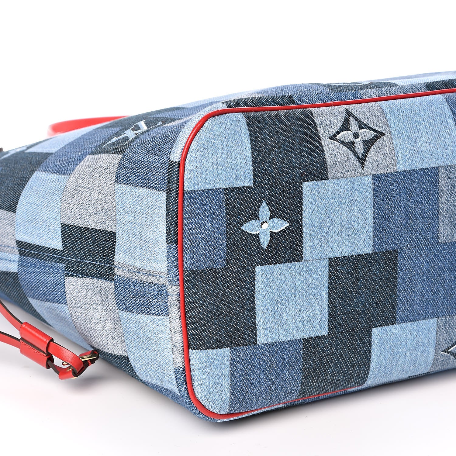 Louis Vuitton Denim Damier Monogram Patchwork Neverfull Blue Rouge 8 of 10