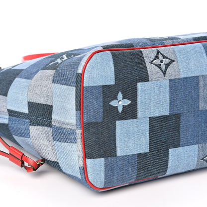 Louis Vuitton Denim Damier Monogram Patchwork Neverfull Blue Rouge 8 of 10