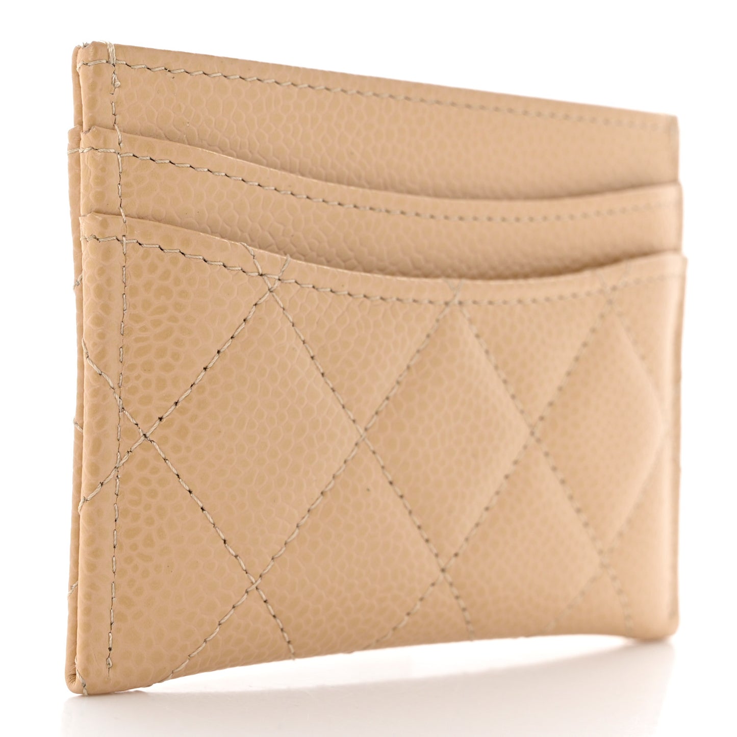 Caviar Quilted Card Holder Beige