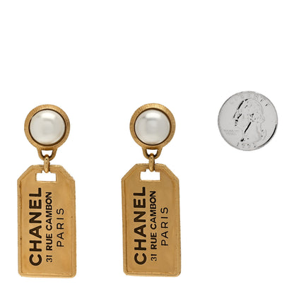Chanel Pearl CC Tags Drop Earrings Gold 2 of 4